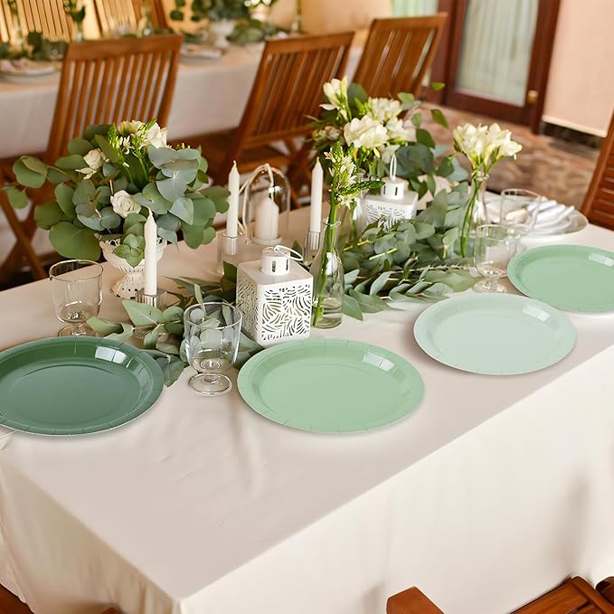 AimFun 48Pcs Sage Green Paper Plates Gradient Green Party Plates 7” Disposable Round Dessert Plates for St Patricks Birthday Wedding Bridal Baby Shower Party Supplies 4 Colors