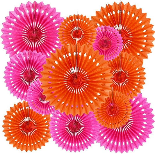 BEISHIDA Pink Orange Tissue Hanging Honeycomb Round Paper Fans Decoration Set for Easter Baby Shower Birthday Bachelorette Wedding Backdrops Garden Children's Party Supplies(12 Packs)