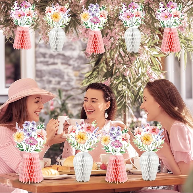 Wildflower Honeycomb Centerpieces for Tables, 9 PCS Floral Vase Table Decorations, Wildflower Birthday Decorations, Flower Themed Party Decorations, Fall Table Centerpieces