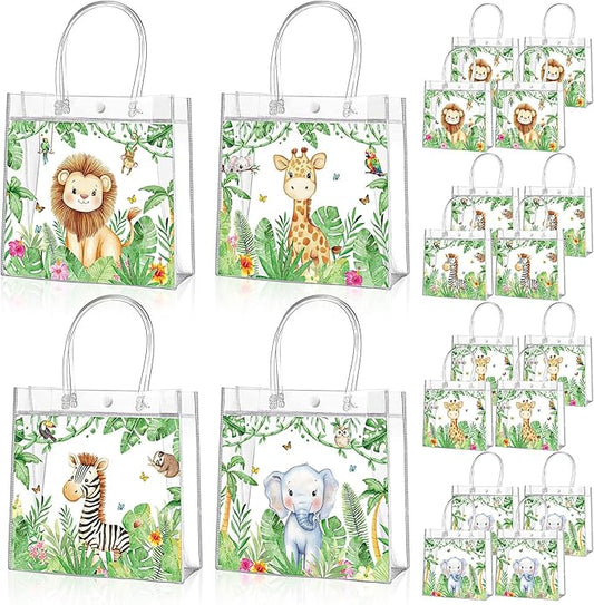 Aliceset 20 Pcs Jungle Safari Animals Party Goodie Bags with Handles Safari Animals Party Candy Bags Wilds Zoo Themed Favors for Birthday Baby Shower Decoration Supplies, 8x8x3.15 Inch