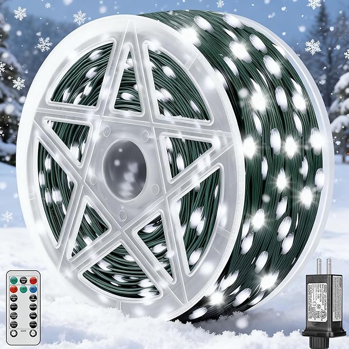 Brightever 360FT 1100 LED Outdoor String Lights, Christmas Lights with Remote Control - 8 Lighting Modes & 3 Timers, String Lights for House, Indoor, Porch, Xmas Decorations (Cool White)