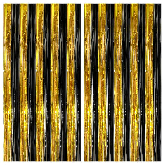 KatchOn, XtraLarge Black and Gold Streamers - 3.2x8 Feet, Pack of 2 | Fringe Curtain for Graduation Decorations 2026, Birthday, Anniversary | Black and Gold Graduation Party Decorations 2026