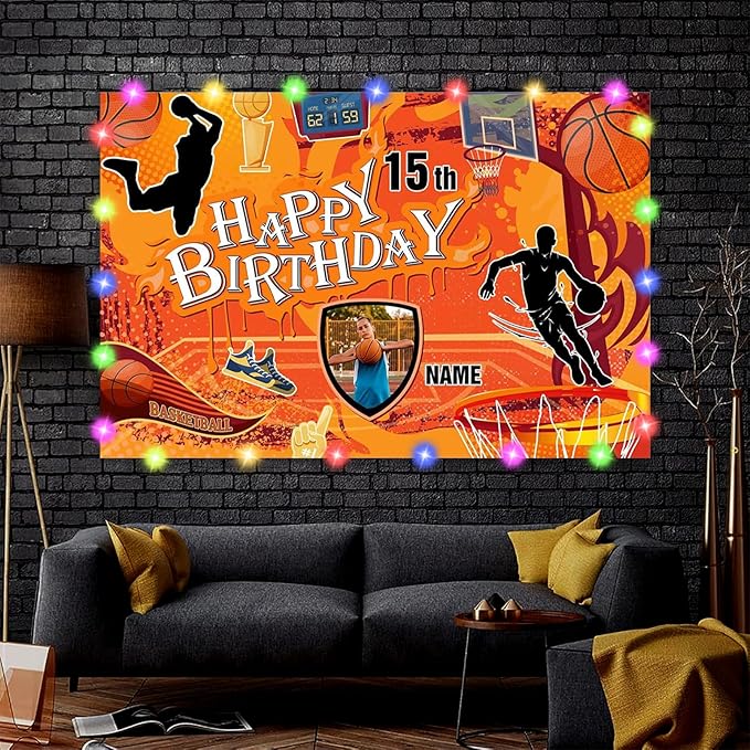 Custom Basketball Birthday Decorations,Personalization Basketball Party Decorations Banner for Birthday Party,Sports Theme Happy Birthday Banner Background