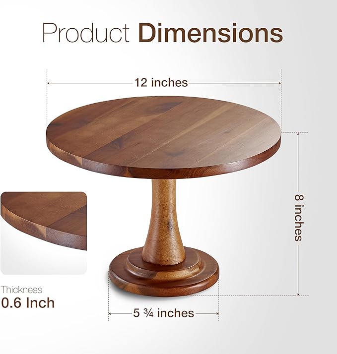 Tidita Acacia Wood Cake Stand Rustic – 12 inch Wooden Round Cake Stands for Cupcake - Cake Plate Pedestal for Dessert Table - Food Display Risers for Decor, Wedding, Restaurant, Party (12 Inch)