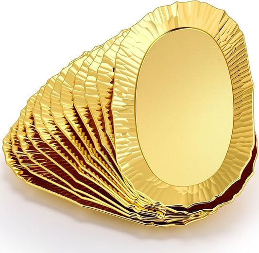 12 Pcs Gold Plastic Serving Tray Bulk, 14.5" x 8.6" Rectangle Gold Party Platters Reusable Decorative Dessert Table Serving Tray for Graduation Wedding Birthday Party Cupcake Decoration