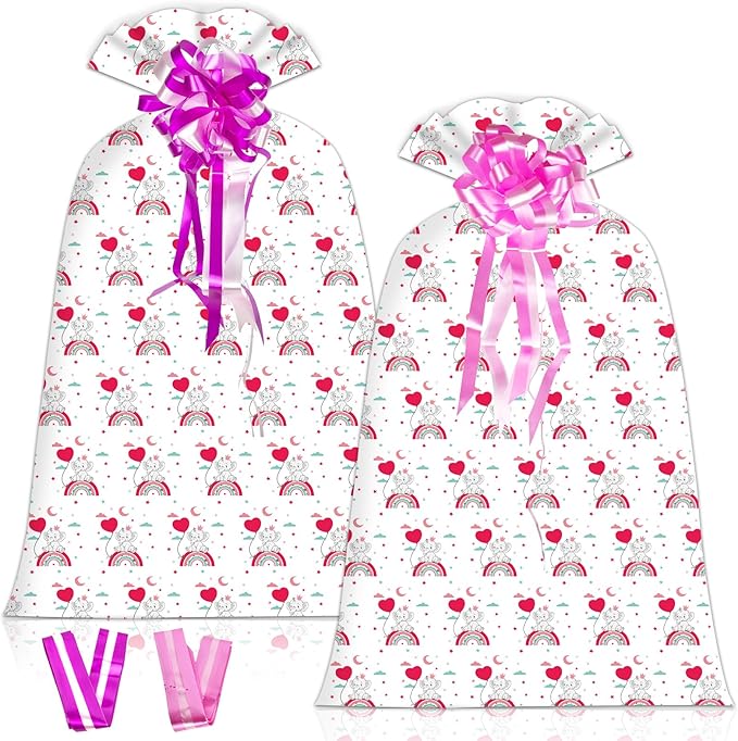 OILCUP 2 Pcs Large Gift Bags Jumbo Gift Bags for Giant Gift, 48"x 36" Oversized Plastic Storage Bags Cute Bags with 2 Pcs Pull Bows for Huge Birthday Presents Baby Shower Child's Gender Reveal Party