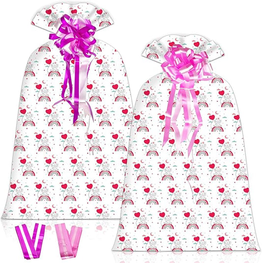 OILCUP 2 Pcs Large Gift Bags Jumbo Gift Bags for Giant Gift, 48"x 36" Oversized Plastic Storage Bags Cute Bags with 2 Pcs Pull Bows for Huge Birthday Presents Baby Shower Child's Gender Reveal Party