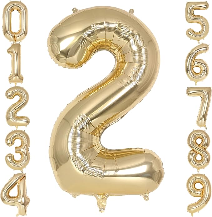 Champagne Gold Large Number 2 Balloon, 40 Inch Light Gold Foil Helium Number Balloons, Giant Mylar Number 2 Balloons for 2nd Years Old Birthday Party Anniversary Decorations