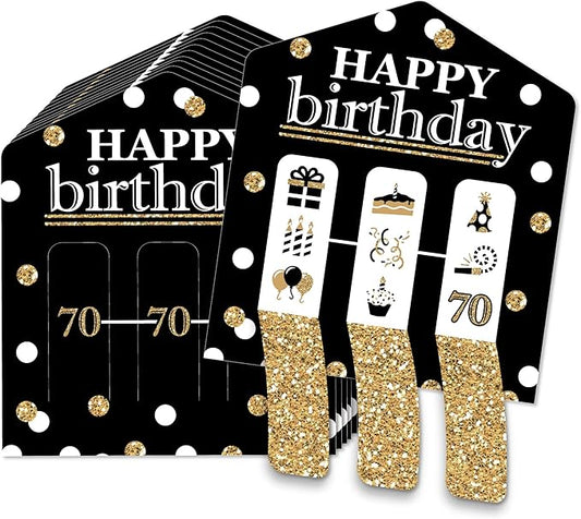 Big Dot of Happiness Adult 70th Birthday - Gold - Birthday Party Game Pickle Cards - Pull Tabs 3-in-a-Row - Set of 12