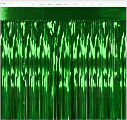 Beistle 2-Ply Metallic Fringe Drape, Shimmering Green Hanging Decorations for Special Events & Saint Patrick’s Day, Shiny Table Decor, 15" x 10'