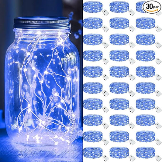 kolpop 30 Pack LED Fairy Lights Battery Operated, Mini Twinkle String Lights Battery Powered Waterproof for Christmas Mason Jars Party,Blue