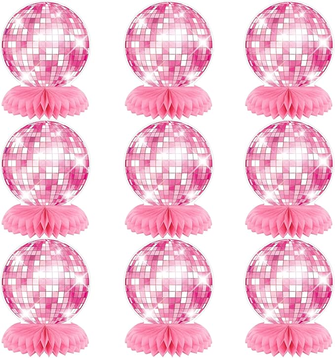 Disco Party Decorations - Pink Disco Decor Flat Disco Ball Centerpieces for Party Table Disco Ball Decor for Cowgirl Birthday Bachelorette Bridal Shower Disco Party Favors