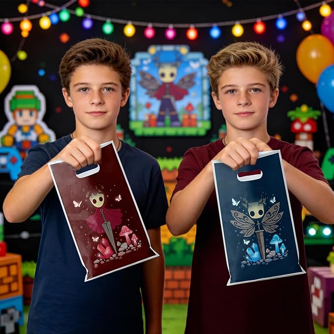 Andi Cppss Knight Gamer Party Favor Bags - 50PCS Gamer Goodie Bags for Birthday Decorations Knight Theme Treat Snack Candy Plastic Gift Bag for Gamers Game Lover Boys Birthday Gaming Party Favor Bag