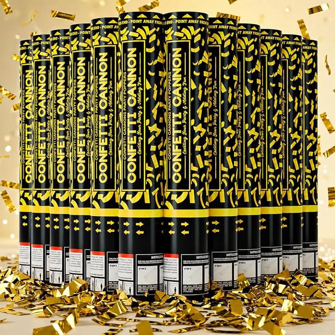 Confetti Cannon Gold Party Poppers 12 Pack Party Cannon Confetti Shooters for Celebrations Wedding Birthday Graduation Golden Foil 12 inch Confetti Poppers for Christmas New Year Eve Parties Supply