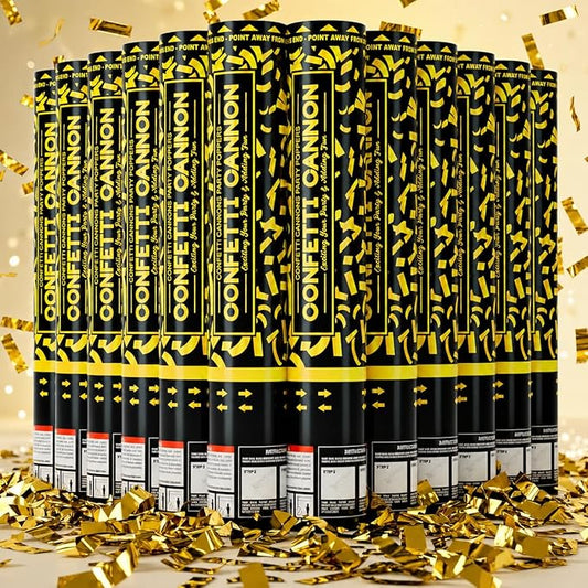 Confetti Cannon Gold Party Poppers 12 Pack Party Cannon Confetti Shooters for Celebrations Wedding Birthday Graduation Golden Foil 12 inch Confetti Poppers for Christmas New Year Eve Parties Supply