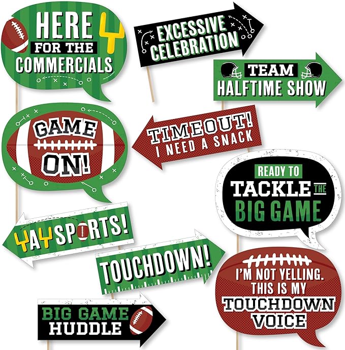 Big Dot of Happiness Funny The Big Game - Football Party Photo Booth Props Kit - 10 Piece