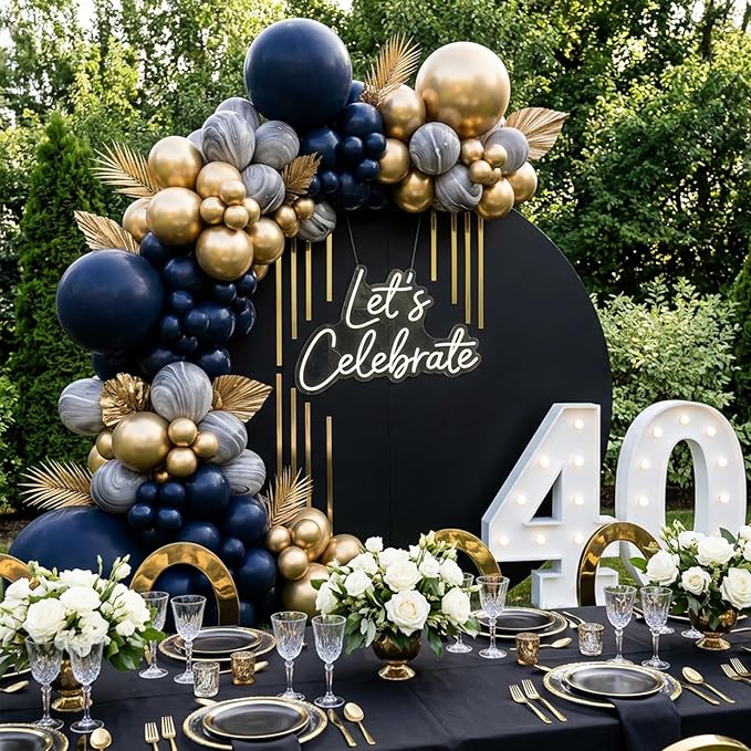 RUBFAC Navy Blue Balloons 129pcs Different Sizes Pack of 18 12 10 5 Inch, Latex Retro Blue Garland Arch Kit for Men Birthday Sports Theme Party Graduation Boy Baby Shower Decoration