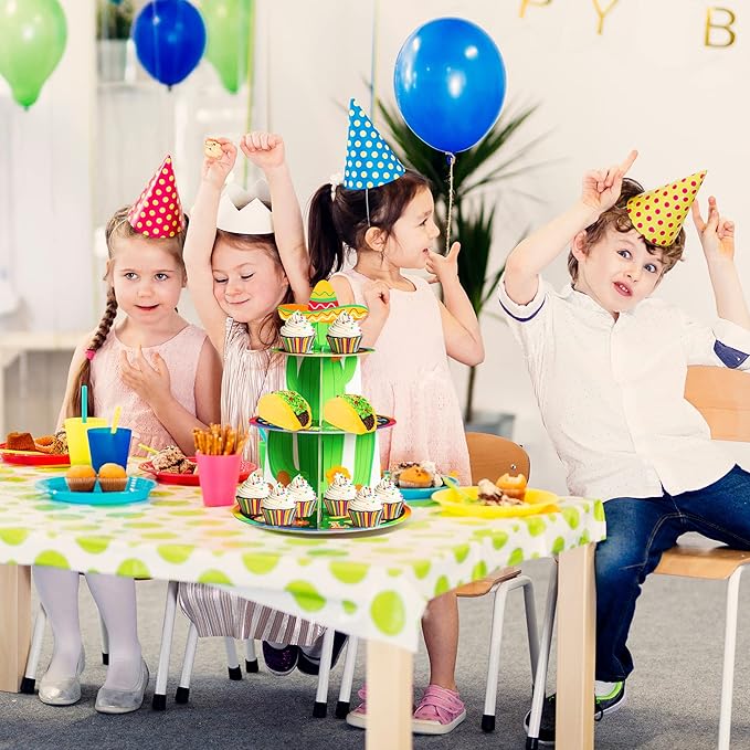 Haooryx Mexican Fiesta Party Cupcake Stand - 3 Tier Let’s Fiesta Cupcake Tower Cardboard Cactus Sombrero Dessert Holder for Kid Cinco De Mayo Taco Summer Carnival Birthday Party Cake Decortion Supply