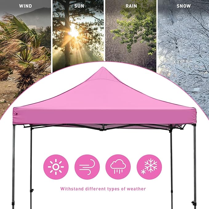 GDY 10x10 Ft Steeple Outdoor Pop Up Canopy Tent, Commercial Portable Instant Folding Gazebos, Patio Canopies with Wheel Bag, Pink.