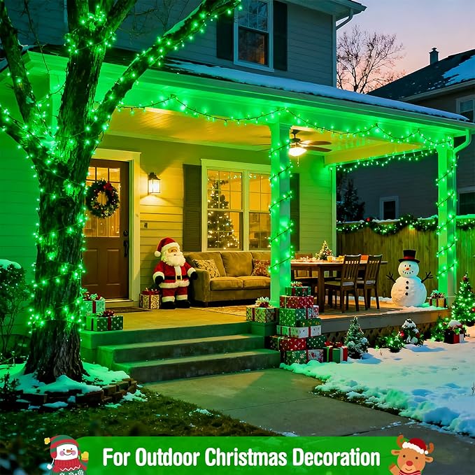 JMEXSUSS 400 LED Green Christmas Lights Outdoor, 132ft Green String Lights Plug in with Remote, Indoor Christmas String Light for Porch Tree House Yard Decorations
