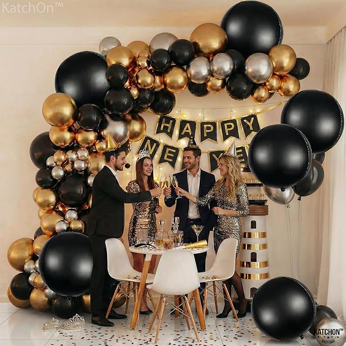 KatchOn, Black Balloons - 22 Inch, Pack of 6 | Black Foil Balloons, 4D Metallic Balloon for Graduation Decorations 2026 | Graduation Balloon for Black Birthday Decorations, Prom Decorations 2026