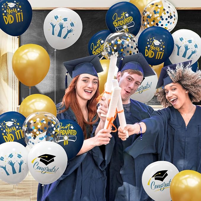 2026 Graduation Party Decorations, 68pcs Graduation Balloons Blue and Gold Grad Decorations for College High School Class of 2026 Congrats Grad Party Decor