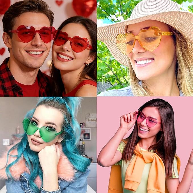 SUNOVELTIES 18 Heart Shape Rimless Sunglasses Transparent Candy Color Party Glasses Colored Eyewear for Women