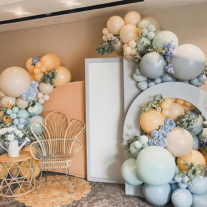 Jobkoo Sage Green Dusty Blue Balloons, 12 Inch Retro Slate Light Blue Olive Green White Sand Beige Nude Eucalyptus Latex Balloon for Boho Rabbit Birthday Wedding Toy Baby Shower Woodland Party Decor