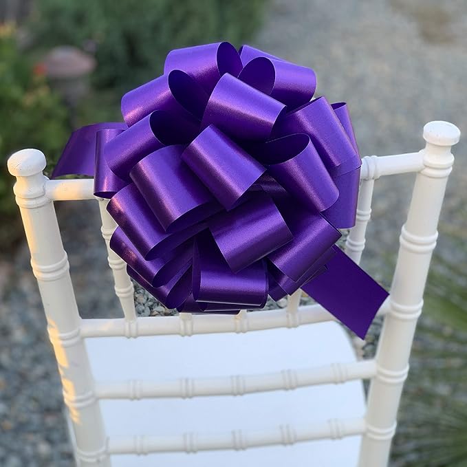 Large Purple Ribbon Pull Bows - 9" Wide, Set of 6, Easter, Spring, Valentine's Day, Mardi Gras, Big Bows, Gift Basket, Cancer Awareness, Birthday, Fundraiser, School Colors, Office, Party Decoration