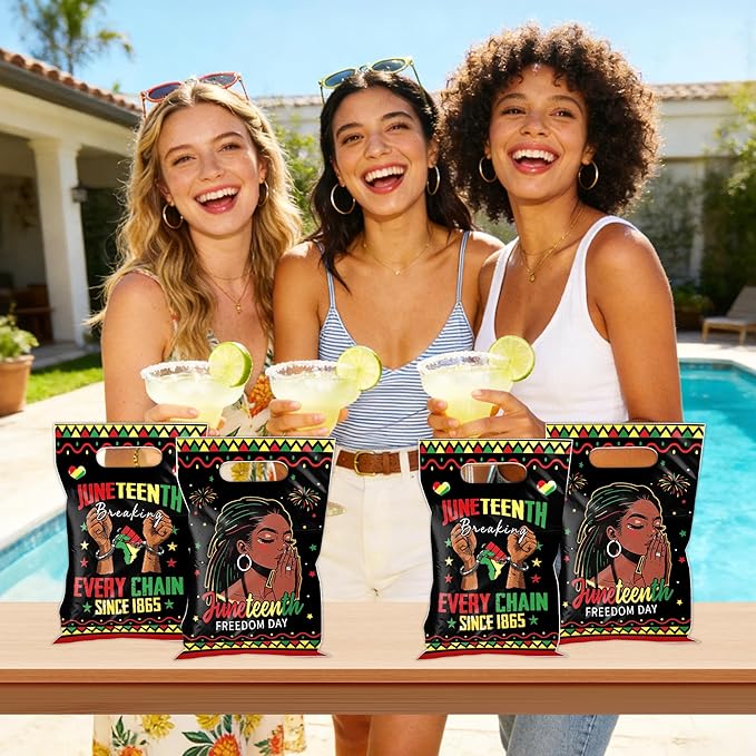 MOIZYNG 50Pcs Juneteenth Gift Bags with Handles, Black Juneteenth Freedom Day Plastic Candy Treat Goodie Bags for African American Independence Day Party Favors Supplies