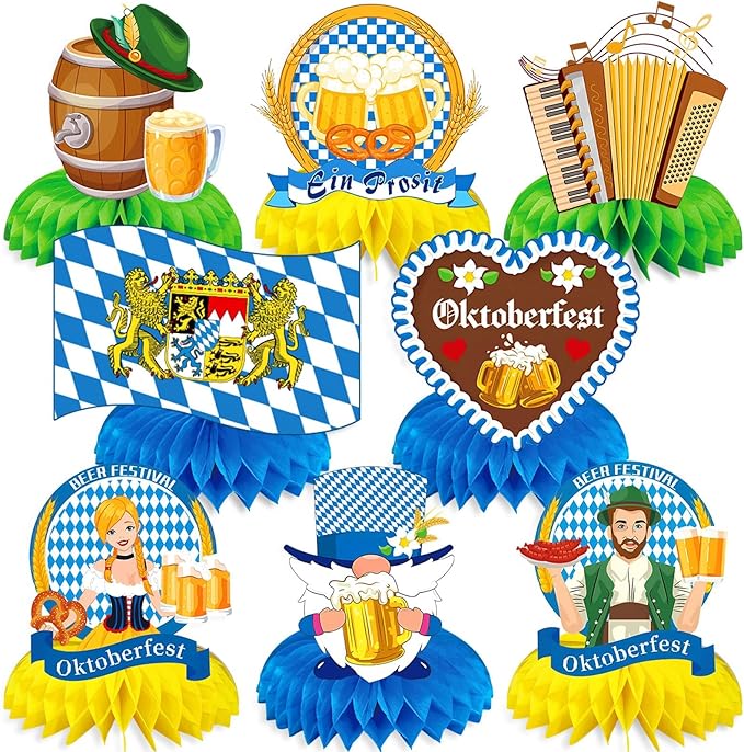 JULMELON 8PCS Oktoberfest Party Decorations Honeycomb Centerpiece, 3D Double Side Bavarian German Beer Festival Party Table Toppers for Oktoberfest Theme Party Table Decorations Favors Supplies