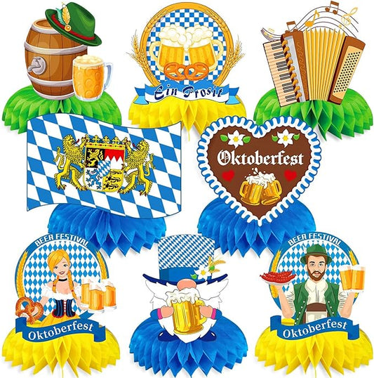 JULMELON 8PCS Oktoberfest Party Decorations Honeycomb Centerpiece, 3D Double Side Bavarian German Beer Festival Party Table Toppers for Oktoberfest Theme Party Table Decorations Favors Supplies