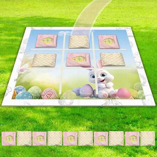 3 x 3 Ft Outdoor Giant Tic Tac Toe Bean Bag Toss Games for Kids Adults Family Bean Bag Toss Game Felt Board with 10 Bean Bags Outdoor Camping Backyard Lawn Games Gift