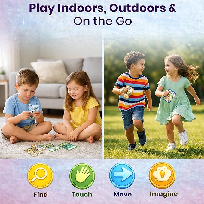 QUOKKA Kids Card Game Set Ages 4–8 – 4 Games in 1 Box with 450 Tasks, Scavenger Hunt, Charades, and Animal Movement Games for Indoor & Outdoor Family, Home & Classroom Play