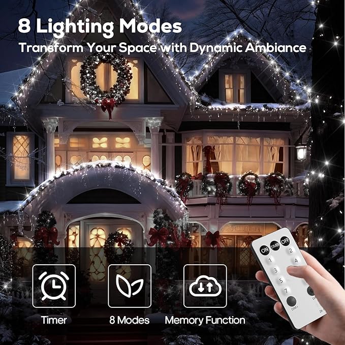 300 LED String Lights, 128FT Waterproof Fairy Lights Christmas Ligths 8 Modes Twinkle Indoor Outdoor, Plug in for Bedroom Classroom Wedding Garden Christmas Decorations. Cold White…