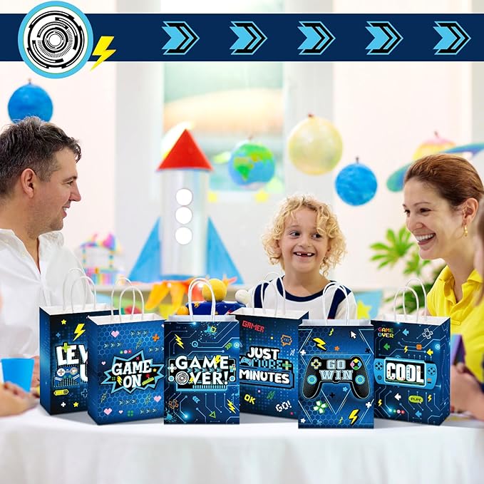 Yeaqee 24 Pcs Video Game Gift Bags Game Party Favor Goodie Candy Treat Gift Bags with Handle Gaming Paper Wrapping Bag for Kids Boys Birthday Party Supplies Gaming Themed Birthday Decoration