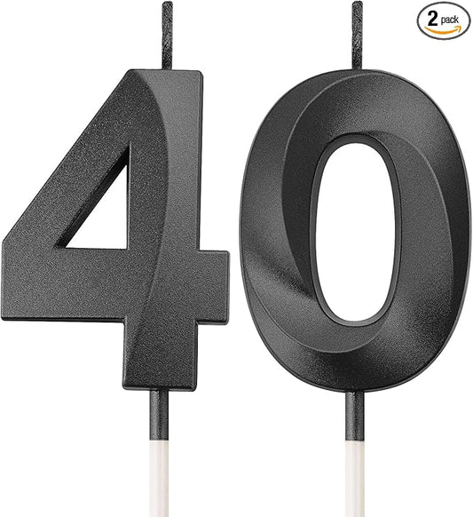 BBTO 40th Birthday Candles Number Candles Cake Topper Decoration for Birthday Wedding Anniversary Celebration Supplies(Black,40th)