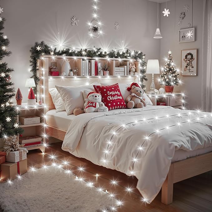 Larkvue 394FT 1200 LEDs String Lights with Remote, Waterproof Dimmable 8 Modes Timer & Memory Function Fairy Rope Light for Christmas Decor-Cool White