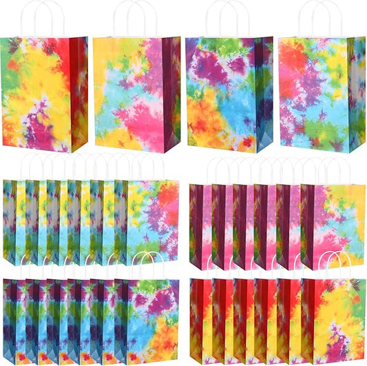 Gaillty 24 Pcs Tie Dye Party Favor Bags Camouflage Goodie Gift Bags with Handles Colorful Rainbow Paper Treat Candy Totes for Retro Theme Birthday Party Supplies Decorations