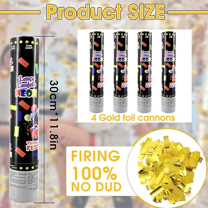 Reofrey Confetti Cannons Multicolor Party Poppers Confetti Shooters, 4 Pack Confetti Blaster Confetti Streamer for Christmas and Halloween, Wedding Celebration, Birthday Party, Pranks, Graduation