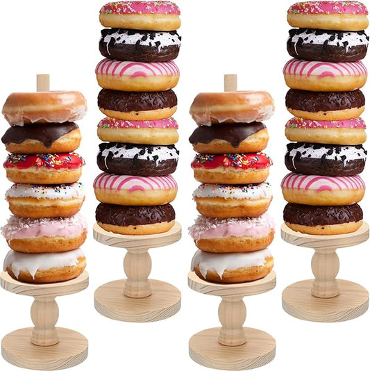 Zhehao 4 Pcs Farmhouse Donut Stand Donut Holder Display Stacker Tower Detachable Doughnut Stand Dessert Tower Tools Serving Decoration Kit for Birthday Wedding Party Decoration(Wood)