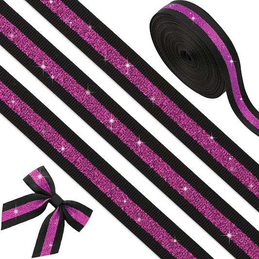 Black Purple Glitter Grosgrain Ribbon 5/8" x 10 Yards,No-Shed Cheer Ribbon for Cheerleading Hair Bows, Homecoming Mum Supplies,School Colors,Team Spirit Crafts Gift Wrapping Party Decorations
