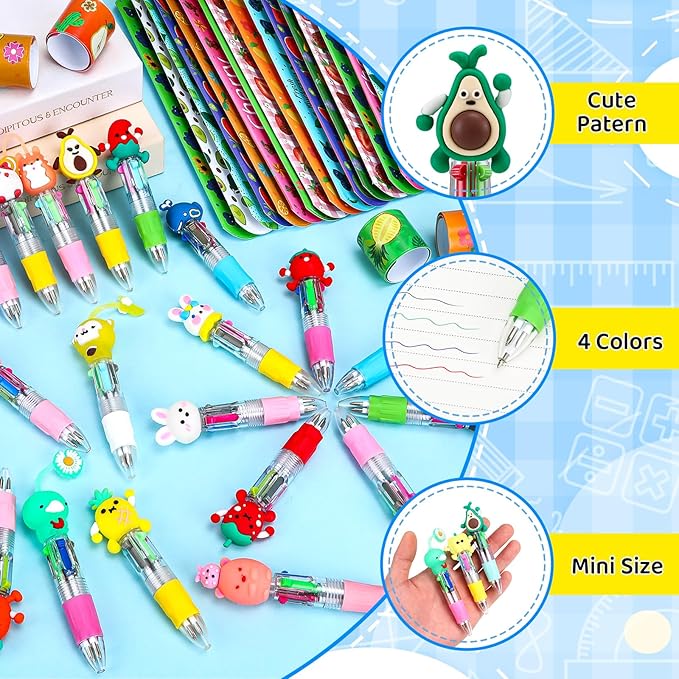 24 Pack Party Favors Classroom Gifts Set with Classic Animal ＆Fruit Designs for Teens, Easter Goodie Bags with Multicolor Pen for Birthday Stuffers Rewards Prizes Party Favors