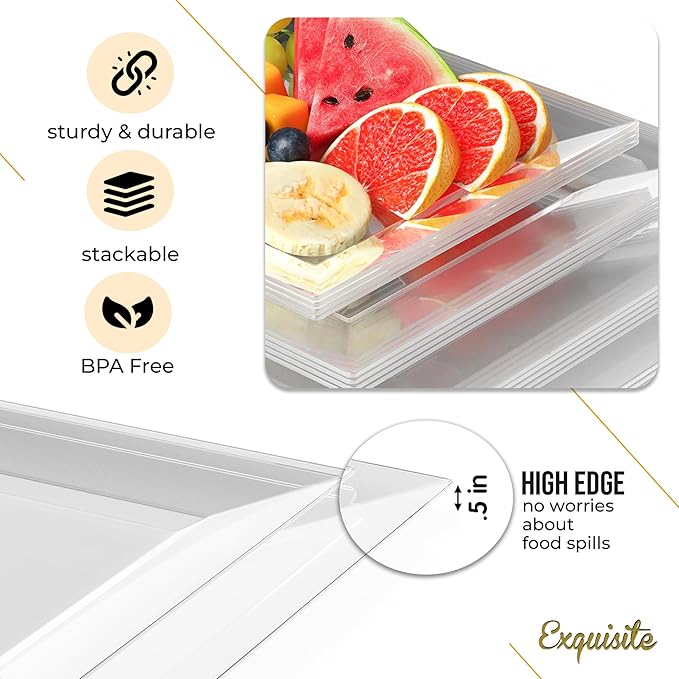 Exquisite Plastic Serving Trays For Party - 20 Pcs 9.5 Inch Clear Serving Platters, Plastic Trays For Food, Clear Tray, Food Tray Disposable Platters For Parties, Catering & Buffet