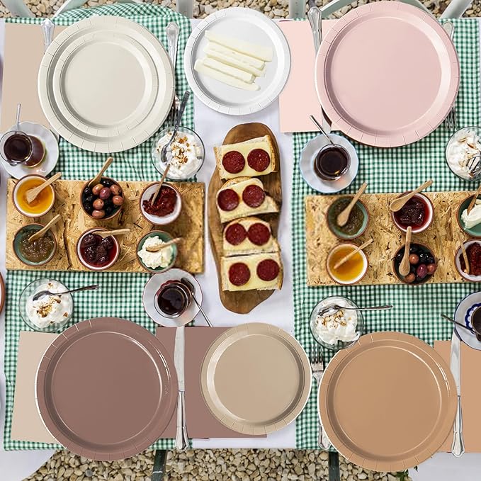Oigco 60 PCS Brown Paper Plates Boho Baby Shower Decorations Gradient Brown Plates and Napkins for Birthday Wedding Boho Baby Shower Bridal Shower Party Supplies