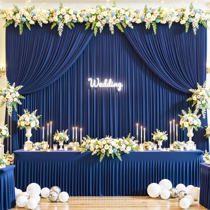20ft x 10ft Wrinkle Free Navy Blue Wedding Backdrop Curtains for Party Bridal Shower Reception Decorations Navy Blue Fabric Curtain Backdrops Drapes for Photography Baby Shower Birthday Background