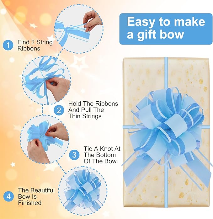 20pcs 7 Inch Pull Bows Pastel Blue Gift Wrap Bows for Gift Wrapping, Ribbon, Basket, Flower, Christmas, Easter, Birthday, Baby Shower, Party Decorations