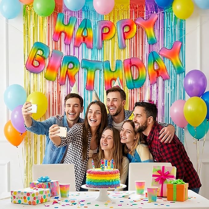 Colorful Rainbow Happy Birthday Banner Foil Letter Balloon, 14 Inch 3D Reusable Inflatable Mylar Balloon Foil Sign, Birthday Decorations for Women Men Boys Girls Kids (Birthday Banner 4)