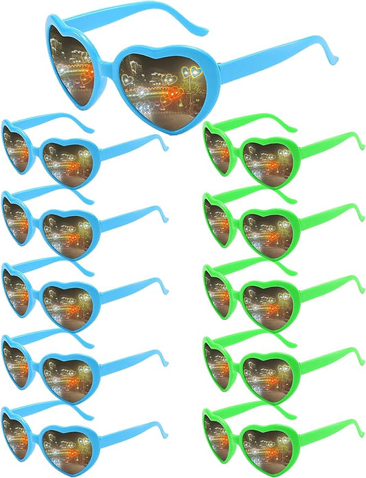 10 Pack Heart Sunglasses for Women Men Heart Effect Diffraction Glasses Oversized Bachelorette Party Sunglasses