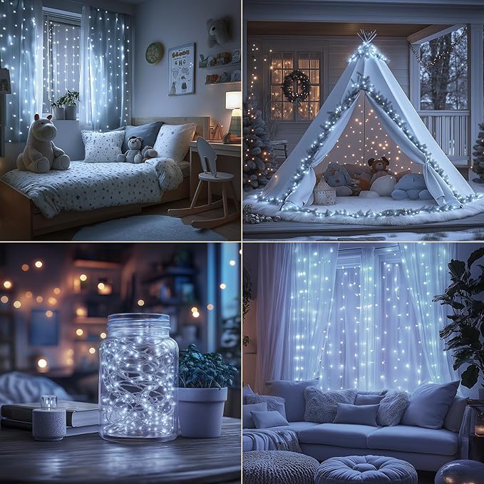Fairy Lights Battery Operated, 33Ft 100 LED Twinkle Lights with Remote and Timer, 8 Modes Waterproof Lighting for DIY Bedroom Wedding Table Centerpieces Christmas 4 Pack